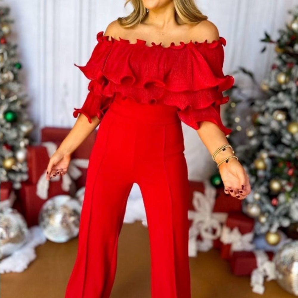 Elegant Red Off-Shoulder Jumpsuit